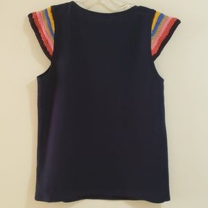 Crochet- Sleeve Knit Top, Navy Multi, Sz L